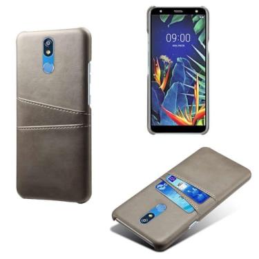 Imagem de Capas Compatível com LG K40,Caso de couro PU-Tampa de telefone a prova de choque com 2 slots de cartão,Proteção anti-impressão digital e anti-gota-Grey