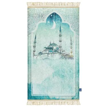 Imagem de East West Souk Tapete de oração original – Tapete de oração islâmico macio e confortável (Mesquita verde claro)