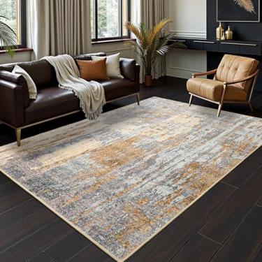 Imagem de Toneed Tapete abstrato moderno lavável macio antiderrapante para quarto, sala de estar, sala de jantar, camelo, 20 x 3 metros