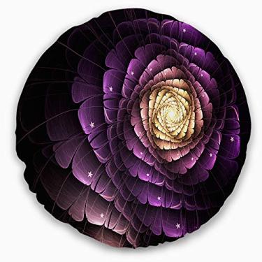 Imagem de Designart Fractal Light Purple Digital Art' Flower Throw Round Living Room, Sofá, Almofada de Alta Qualidade + Capa de Almofada Impressa em ambos os lados 40 cm