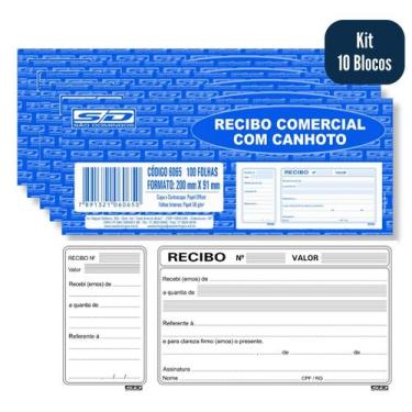 Imagem de Bloco de Recibo Comercial com Canhoto Kit 10 talões com 50 Folhas São 