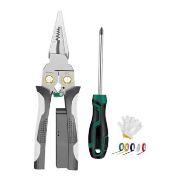 Imagem de Generic Kit de alicate de corte, chave de fenda, alicate de crimpagem, ferramenta profissional para eletricista com luvas e fitas, cortador portátil multiuso, Cinza