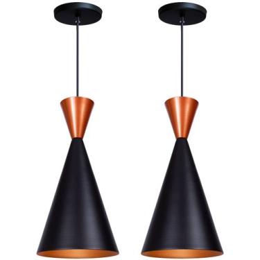 Imagem de Kit 2 Pendente Lustre Luminária Canada Preto Topo Cobre - Iluminar Amb