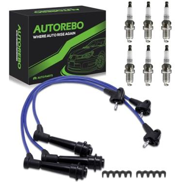 Imagem de Conjunto de 3 peças de fios de vela de ignição 90919-15570 6404 RC-TE79 e 6 velas de ignição irídio conjunto compatível com Toyota Lexus 2001-2005 IS300 1998-2000 SC300 1998-2005 GS300 Supra 3.0 L V6