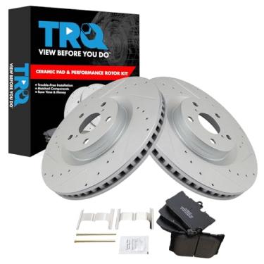 Imagem de TRQ Kit de Pastilha de Freio e Rotor Premium G-Coated Ceramic Slotted X Drilled Compatível com