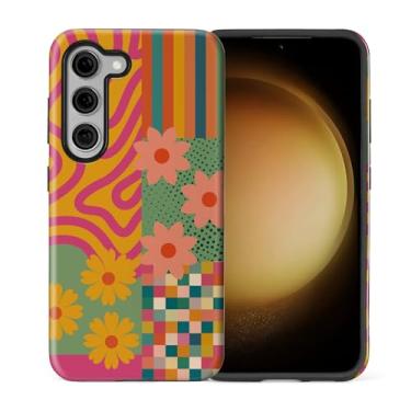 Imagem de casesok Capa para Samsung Galaxy S23, capa rígida de camada dupla + capa de telefone de silicone, proteção total à prova de choque para Samsung Galaxy S23 - flor geométrica colorida retrô