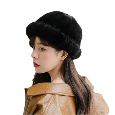 Imagem de Chapéu térmico feminino casual de cabelo espesso ao ar livre à prova de vento chapéu de pele preto tamanho único