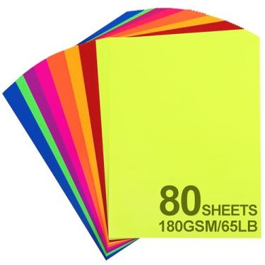 Imagem de 80 folhas de cartolina colorida brilhante - 21,6 cm x 28 cm cartolina tamanho cartolina 180 g/m2/29,5 kg papel de impressora para fazer cartões, artesanato DIY, Natal UAP12MX80