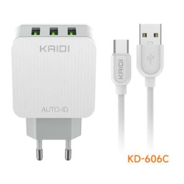 Imagem de Fonte Carregador 3 Portas Usb 3.1A Cabo Type-C Kaidi KD-606C