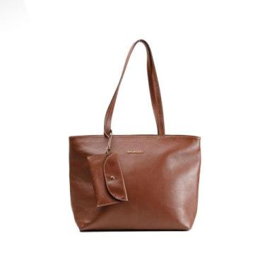 Imagem de Bolsa de Ombro Feminina de Grande Tote Couro Basic Marrom - Bagaggio, 