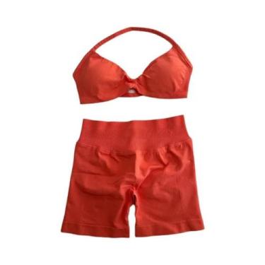 Imagem de Conjunto De Top E Shorts Sem Costura De Cintura Alta Para Academia 2 P
