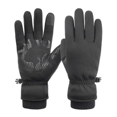 Imagem de Luvas de neve de pelúcia à prova de vento à prova d'água para esportes ao ar livre, luva térmica de dedo inteiro para aquecer o inverno (preto)