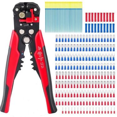 Imagem de 260 peças Terminais de pá conector de fio isolado elétrico sortido conjunto de garfo de crimpagem terminais com alicate descascador de fios