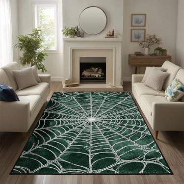 Imagem de keepcute Tapete de teia de aranha 1,5 x 2,1 m antiderrapante tapete gótico de teia de aranha para sala de estar, quarto, sala de estar, estudo, tapete