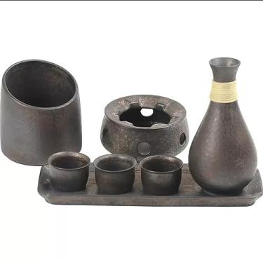 Imagem de Conjunto de vinho aquecedor de vinho chinês pote de vinho quente doméstico velho amarelo saquê vinho pote de vinho vidro cerâmica retrô (D conforme mostrado)