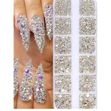 Imagem de 12 strass para unhas de 1,5 mm-5 mm 3D cristal AB + pedras transparentes pedras de cristal pérola cristal strass 3D pedras preciosas unhas