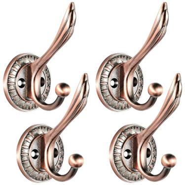 Imagem de Ruiziiz Gancho preto para toalha pacote com 4 ganchos para roupão de banho duplo de metal resistente, ganchos de toalha pretos para banheiros, cozinha, armário, garagem (336-2bronze, 4)