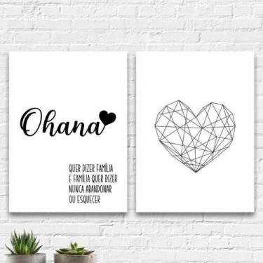 Imagem de Kit 2 Quadros Significado Ohana Coração 24X18Cm - Branca - Quadros On-