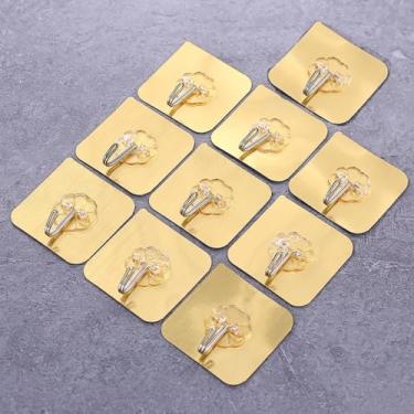 Imagem de NevStp 1-10 peças ganchos autoadesivos fortes de aço inoxidável transparente para armazenamento de chaves para cozinha, banheiro, porta, parede, multifuncional, dourado, 10 peças