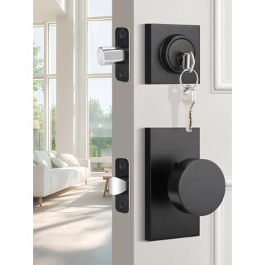Imagem de EHOMEWARE Pacote com 2 maçanetas pretas internas, conjunto de fechadura de fechadura e maçanetas de porta, maçanetas de porta de entrada resistentes, conjuntos de fechadura de porta com chave, portas