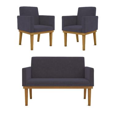 Imagem de Kit Sofá Namoradeira + Poltrona Reforçada ? Sala De Estar Cor:cinza