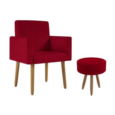 Imagem de Poltrona Decorativa Cadeira Recepção Com Puff Balaqui Decor Vermelho