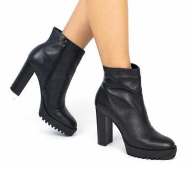Imagem de Coturno Feminino Couro Salto Alto Tratorado Zíper Conforto-Feminino