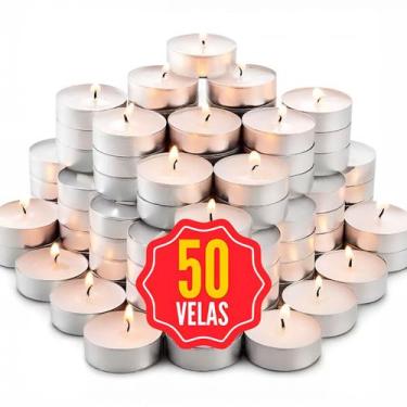 Imagem de Kit 50 Velas Parafina Rechaud C/ Suporte Alumínio Decoração Casamento 