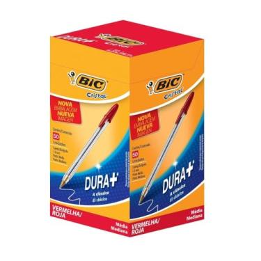Imagem de Caneta Esferográfica BIC Cristal Dura Mais, A Clássica, Vermelha, Ponta Média de 1.0mm, 835206, 50 unidades