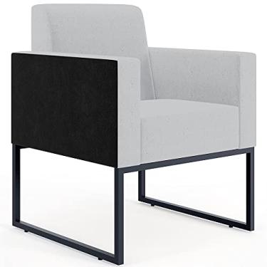 Imagem de Poltrona Decorativa para Sala Base fixa de Metal Helô L02 Linho Cinza Couríssimo Preto - Lyam Decor