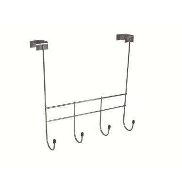 Imagem de Cabide Cabideiro Suporte Toalha Para Porta 4 Ganchos Cromo