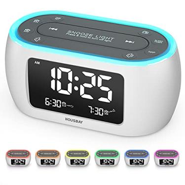 Imagem de HOUSBAY Rádio despertador pequeno para quartos com luz noturna de 7 cores, alarme duplo, regulador, carregador USB, bateria de reserva, temporizador de soneca, rádio FM com temporizador de desligamento automático para cabeceira (branco)
