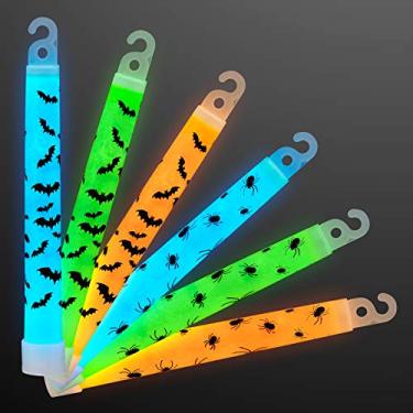 Imagem de 25 bastões de brilho de Halloween e aranhas em cores sortidas