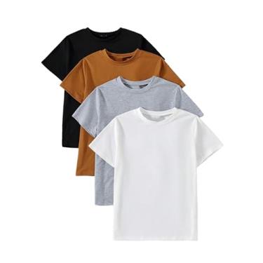 Imagem de SOLY HUX Camisetas básicas de verão de manga curta para meninos com gola redonda de 4 peças, Preto, marrom, cinza, branco, 14 Anos