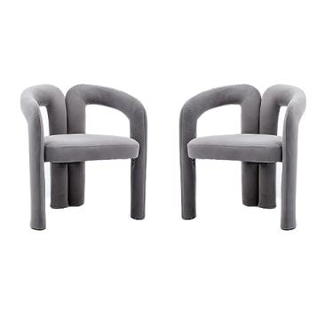 Imagem de Loboo Idea Conjunto de 2 cadeiras de jantar, poltrona para sala de estar, cadeira de jantar estofada de tecido para sala de jantar e sala de estar (cinza, conjunto de 2 cadeiras de jantar)