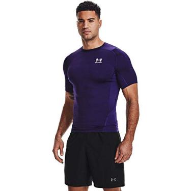 Imagem de Under Armour Camiseta masculina de compressão HeatGear de manga curta, Roxo (500)/branco, 3G