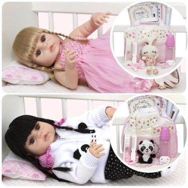 Imagem de Bebe Tipo Reborn Gêmeas Princesa Pandinha Coelhinha Enxoval - Cegonha 