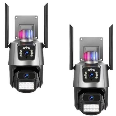 Imagem de Kit 2 Câmera De Segurança Externa Lente Dupla 4k Led Sirene Policial -