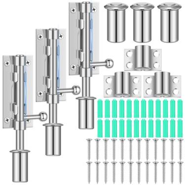 Imagem de Tandefio Pacote com 3 parafusos deslizantes de 6,3 polegadas com furo de cadeado 304 de aço inoxidável trinco de barril de aço inoxidável trava de segurança de porta resistente ferragem de trava de