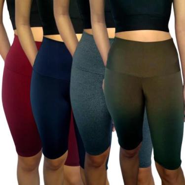 Imagem de Kit 4 Bermudas Femininas Justas Cós Cintura Alta Lisas Cores Sortidas 