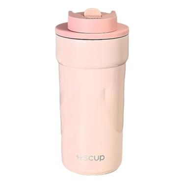 Imagem de Garrafa térmica portátil de aço inoxidável de 590 ml, garrafa térmica durável à prova de vazamento com tampa de palha, caneca de viagem quente e fria para estudantes e adultos (rosa)