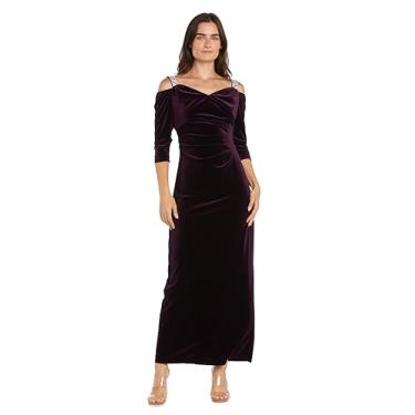 Imagem de R&M Richards Vestido de noite feminino plus veludo strass, Vinho, 48
