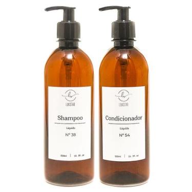 Imagem de Kit Frasco Ambar  2Pçs Shampoo Condicionador Banheiro Minimalista 500M