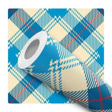 Imagem de Papel De Parede Vinílico Xadrez Azul Linhas Vermelhas Quarto 12m - Sig
