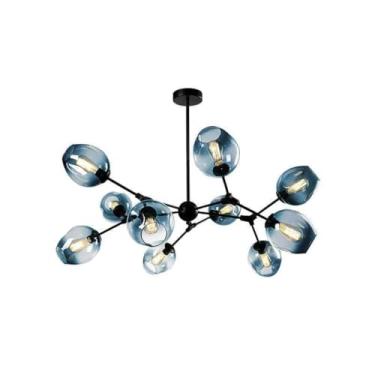 Imagem de OIFPESUN Lustre estilo Tiffany de 3 luzes com cúpula de vitral azul, luminária pendente vintage, luminária de teto moderna para sala de estar, quarto, hotel