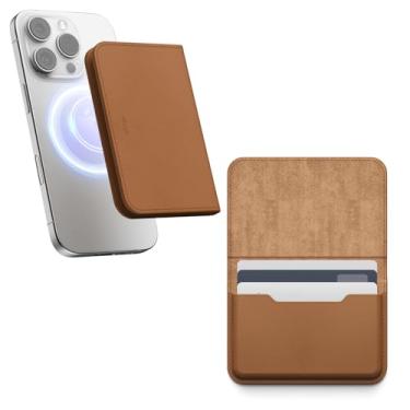 Imagem de elago Porta-cartão magnético de couro vegano compatível com MagSafe para iPhone 16/15/14/13/12 Series - Carteira de telefone segura, proteção contra arranhões e danos, Marrom