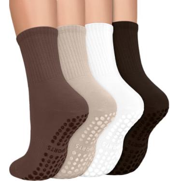 Imagem de yeuG Meias antiderrapantes para pilates com punhos para mulheres, meias antiderrapantes para ioga, balé, treino com os pés descalços, meias atléticas antiderrapantes