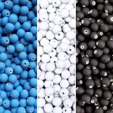 Imagem de Kit 300 Miçanga Emborrachada 8mm 3 Cores Pérola Missanga Colar Pulseira Artesanato (Azul, Branco e Preto)