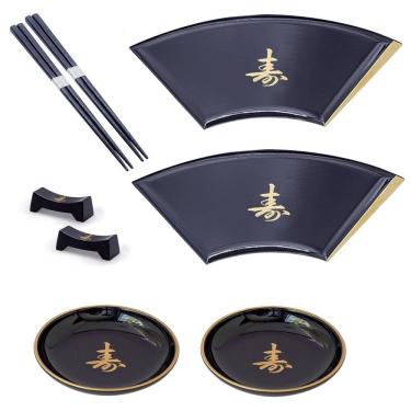 Imagem de Kit Oriental Japonês Para 2 Pessoas Molheira Prato Leque