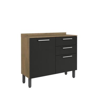 Imagem de Balcão Com Tampo 2 Portas 2 Gavetas Grafite Samba Bertolini Grafite Carvalho